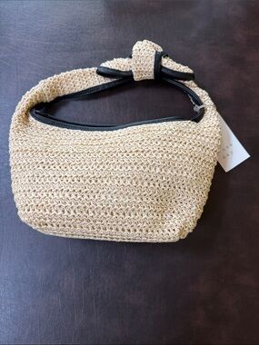 Target Cream Woven Shoulder Bag with Black Trim